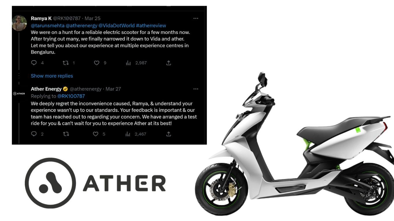 Ather Energy arranged the Test Ride for a woman who faced difficulty in finding the nearest Experience Centre