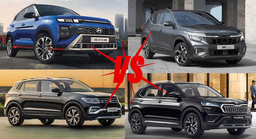 Top Left - Hyundai Creta N-Line, Top Right - Kia Seltos X-Line, Bottom Left - VW Taigun GT, Bottom Left - Skoda Kushaq